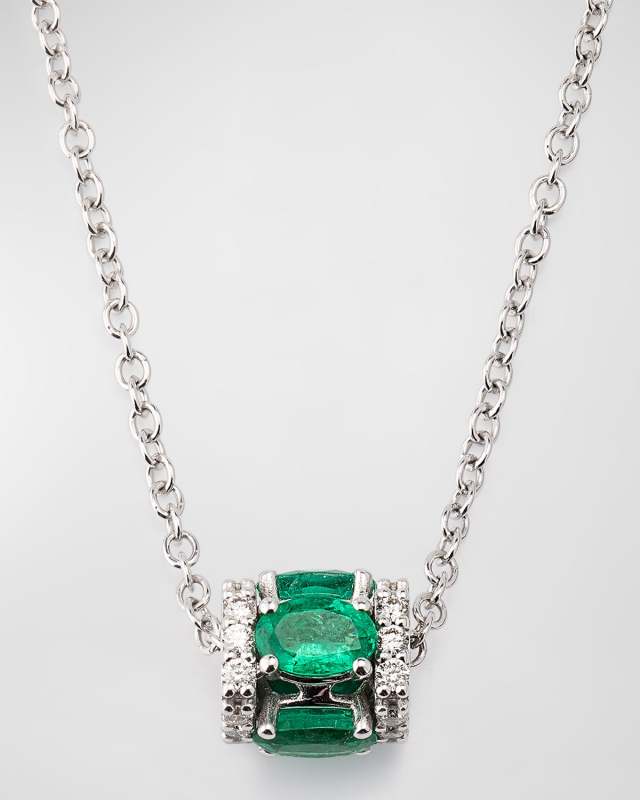 Procida 18K White Gold Pendant Necklace with Diamonds and Emeralds