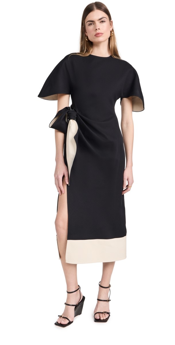 Rosie Assoulin Sash and Slit Dress Black/Cream