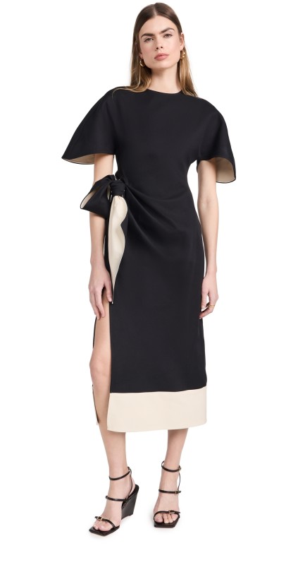 Rosie Assoulin Sash and Slit Dress Black/Cream