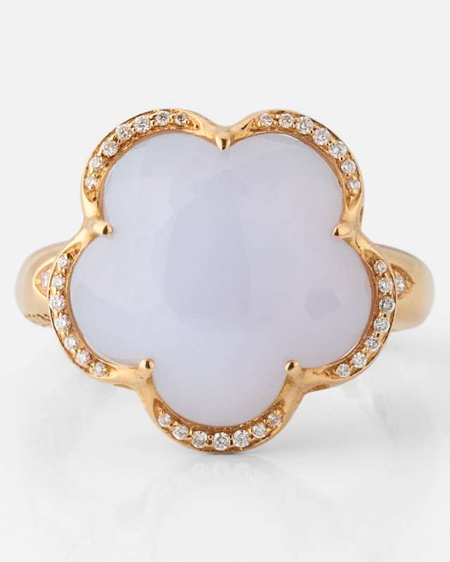 Bon Ton 18k Rose Gold Chalcedony Ring w/ Diamonds Size 6.5
