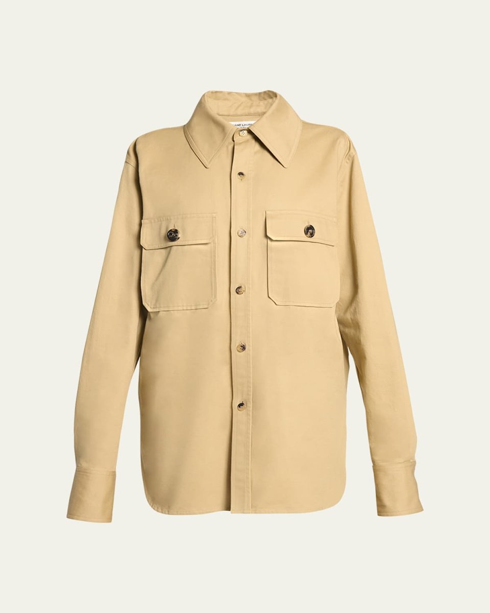 Pocket-Front Collared Shirt with Belt