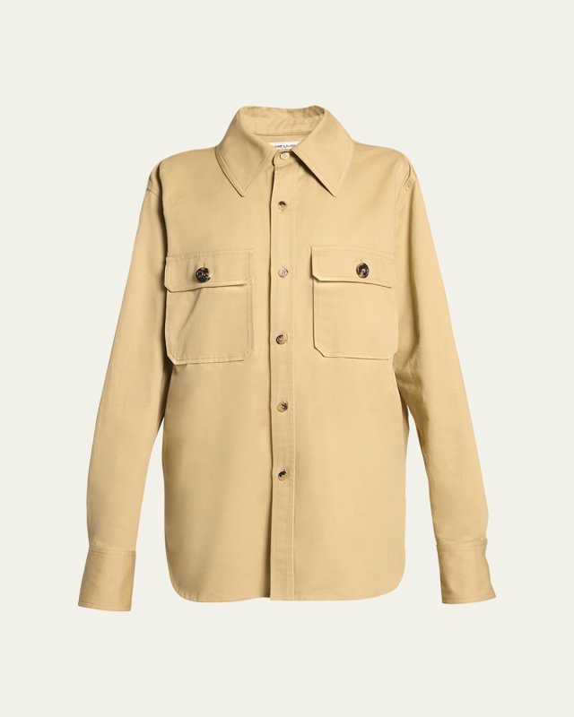 Pocket-Front Collared Shirt with Belt