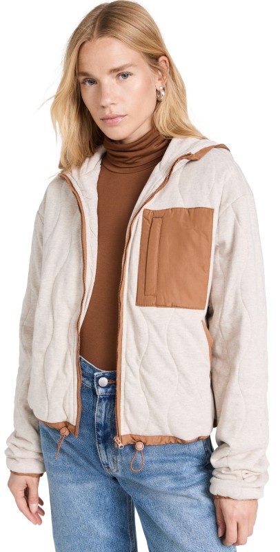 Spiritual Gangster Quilted Full Zip Heather Oatmeal