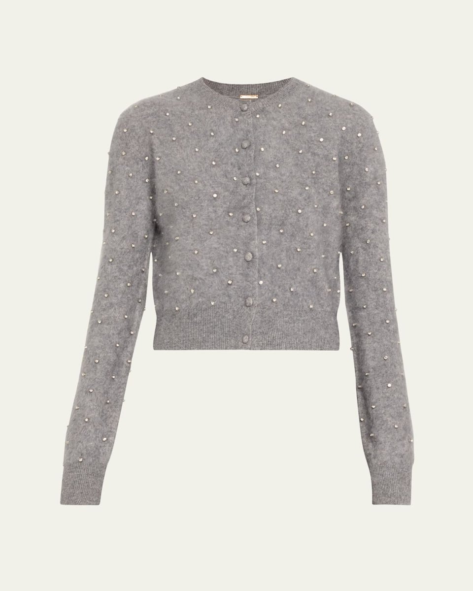 Crystal-Stud Brushed Cashmere Crewneck Cardigan