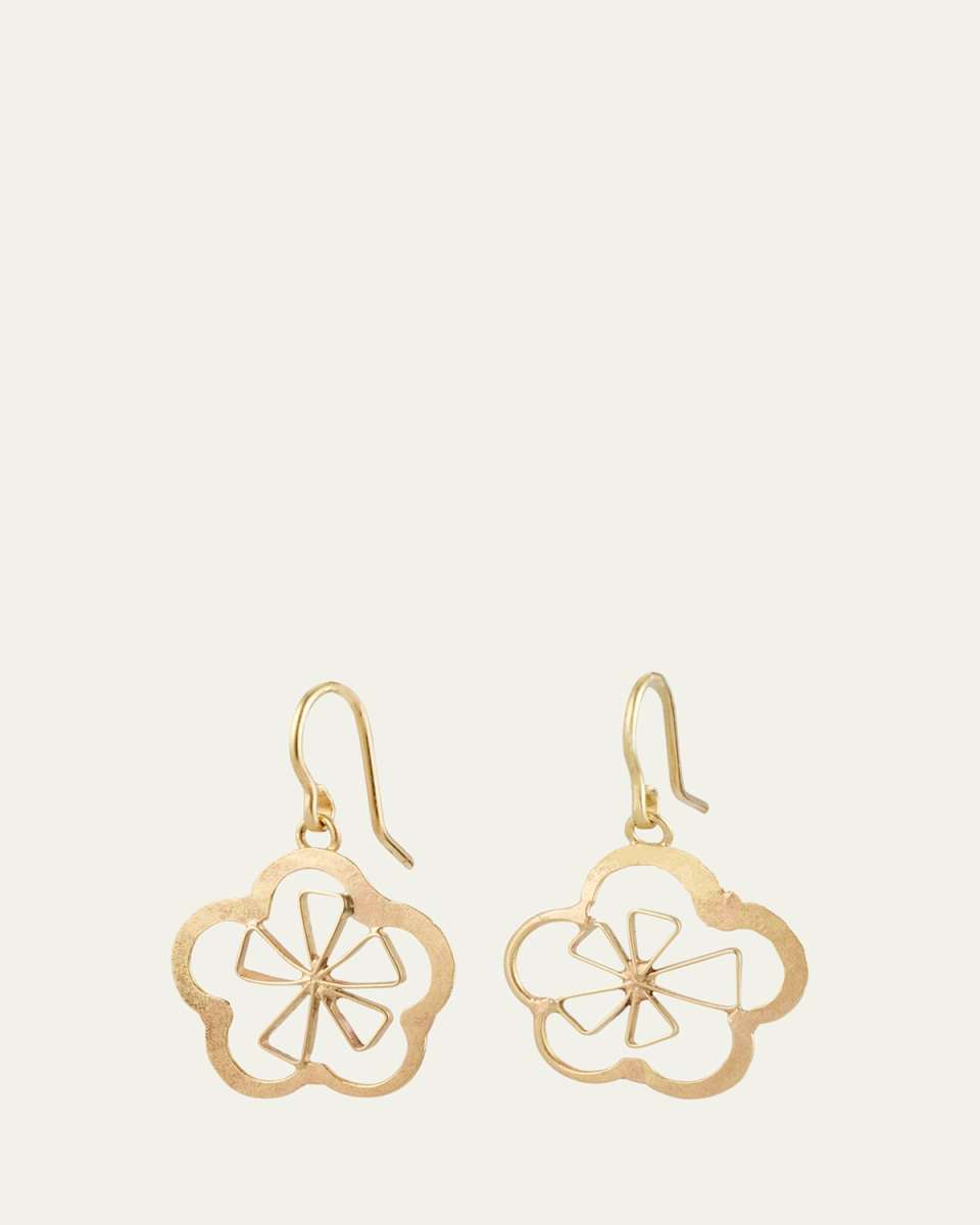 18K Yellow Gold Small Flower Earrings with Angular Petals