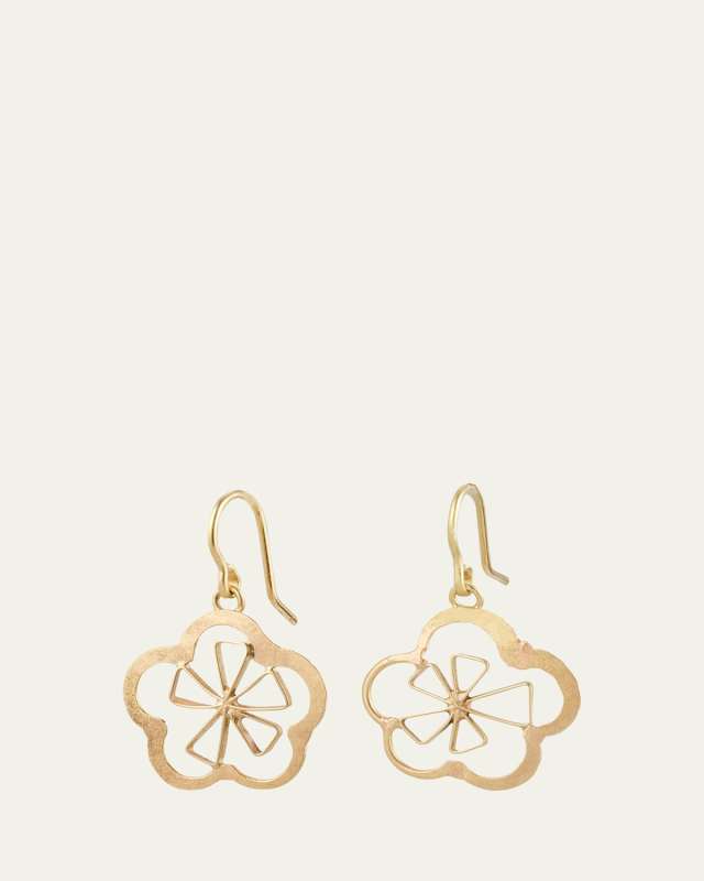 18K Yellow Gold Small Flower Earrings with Angular Petals