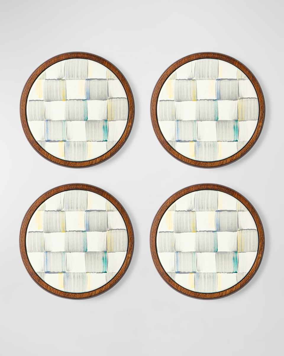 Sterling Check Enamel Coasters, Set of 4