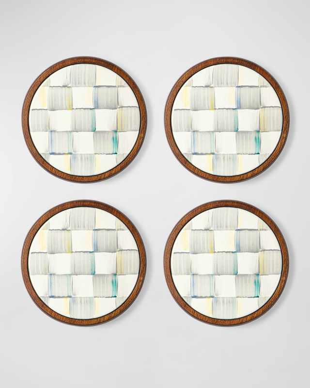 Sterling Check Enamel Coasters, Set of 4