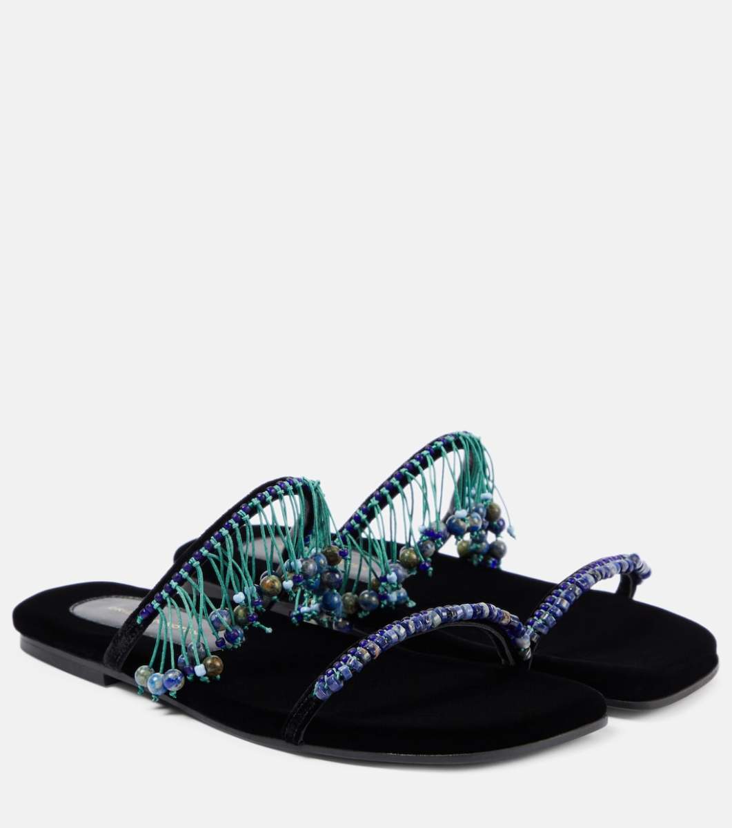 Dries Van Noten Fringed bead-embellished velvet sandals