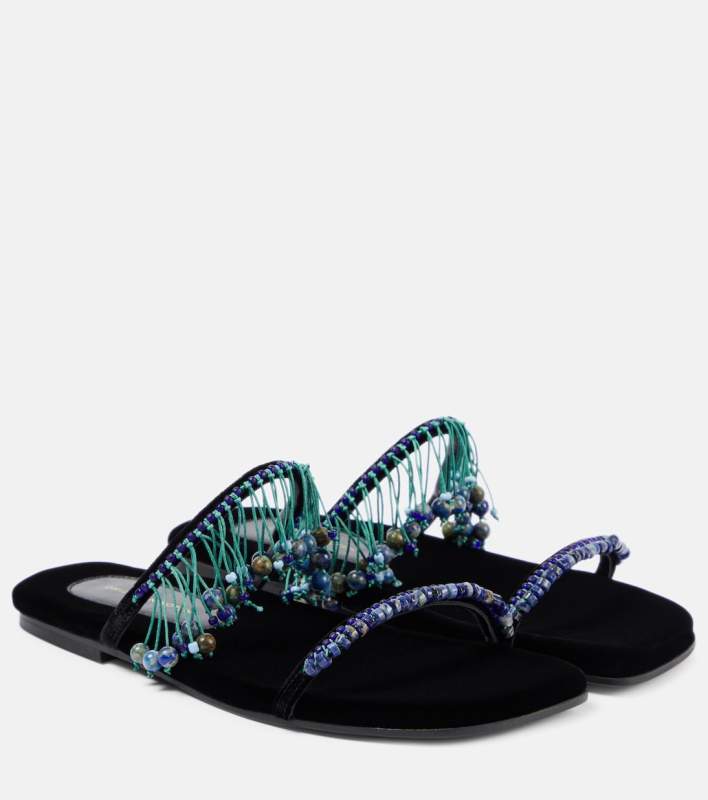 Dries Van Noten Fringed bead-embellished velvet sandals