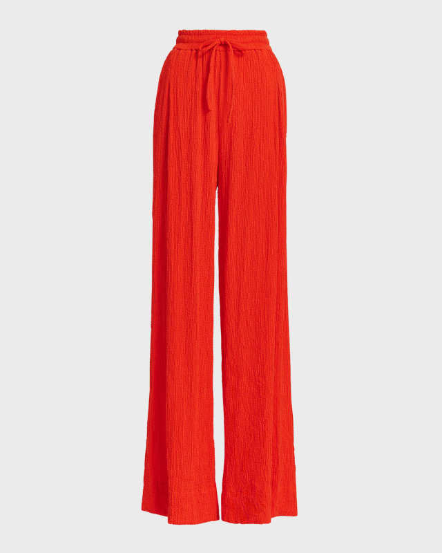 Frolic Wide-Leg Drawstring Seersucker Pants