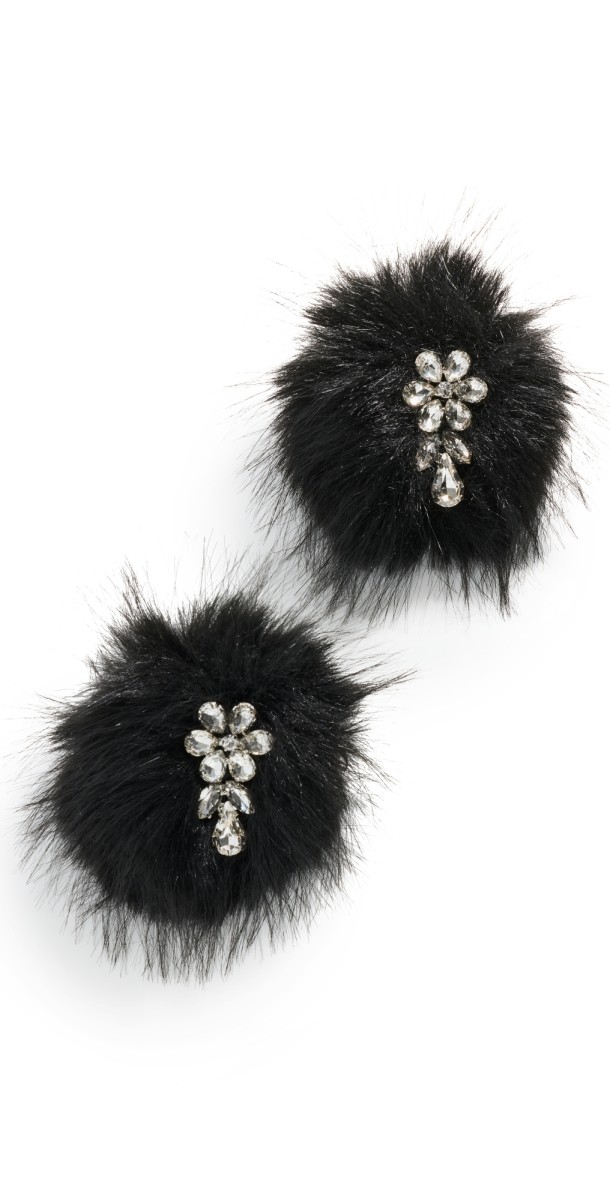 Simone Rocha Crystal Flower Pom Pom Earrings Black/Crystal