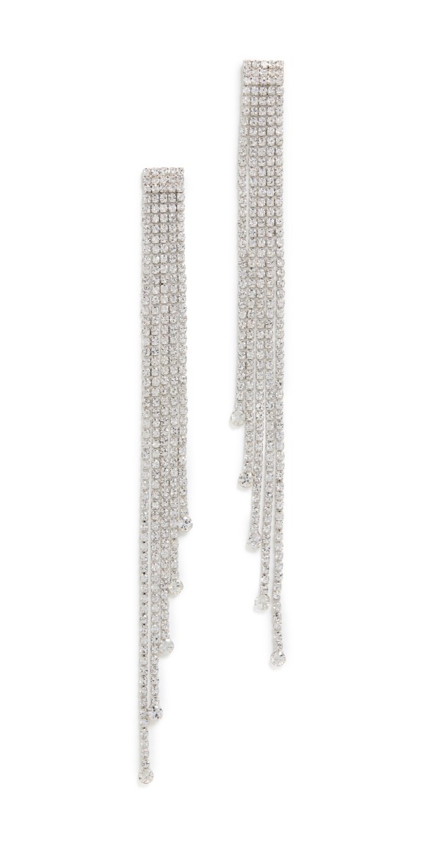 Kenneth Jay Lane Silver Crystal 5 Short To Long Strand Earrings Silver/Crystal