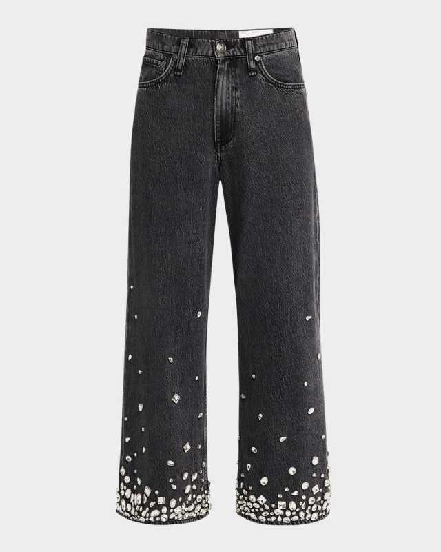 Cropped High-Rise Crystal Jeans