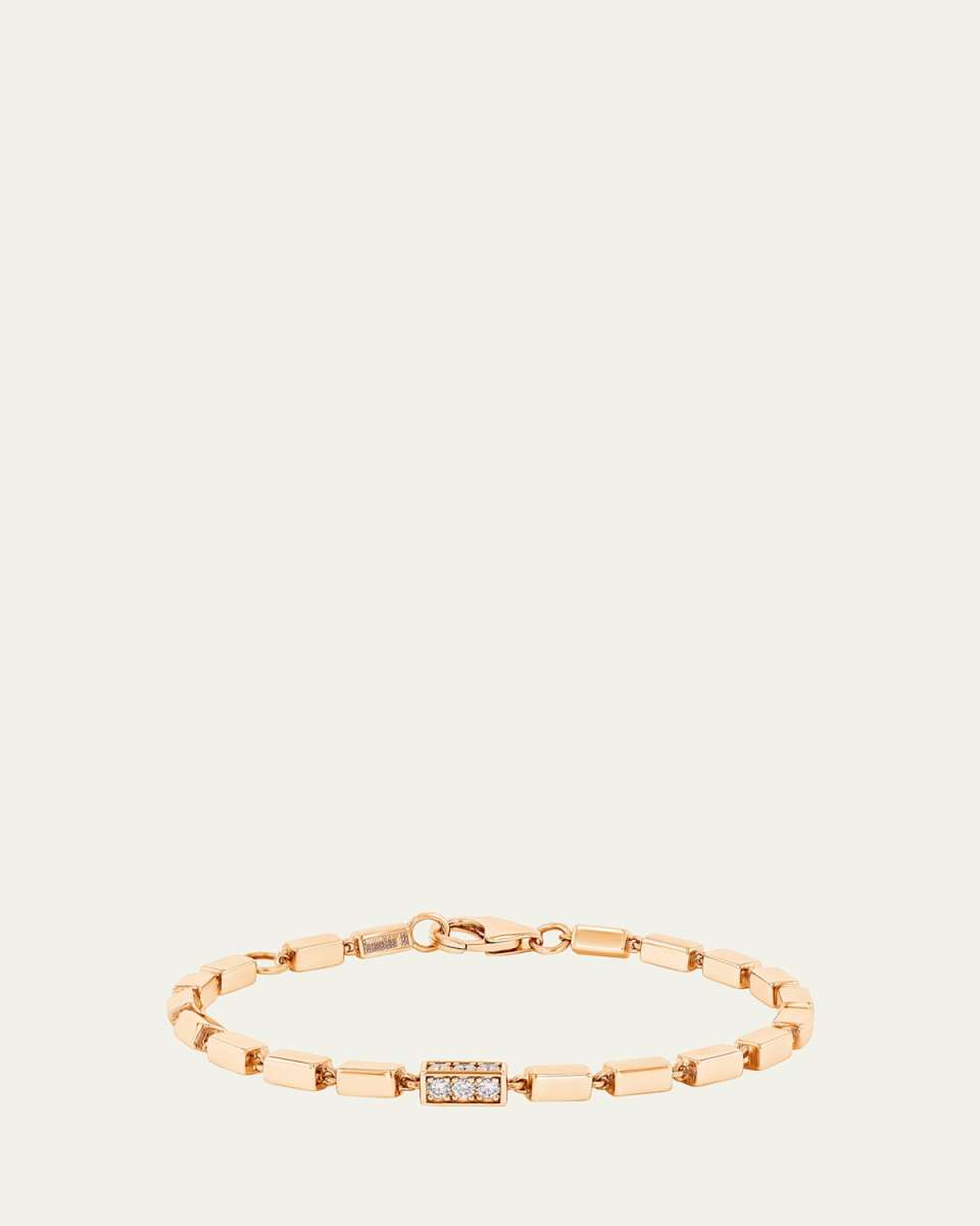 18K Rose Gold Block Chain Thick Bracelet with Pave Diamonds