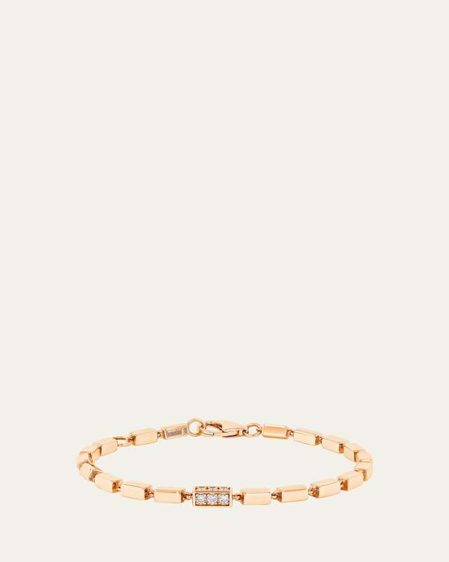 18K Rose Gold Block Chain Thick Bracelet with Pave Diamonds