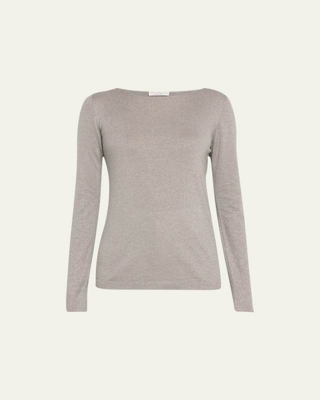 Metallic Cashmere-Silk Boat-Neck Sweater