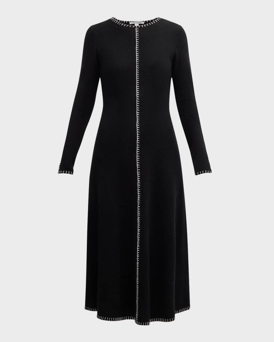 Blanket-Stitch Cashmere Midi Dress