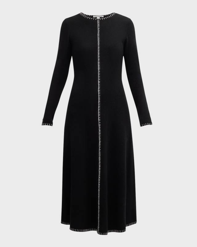 Blanket-Stitch Cashmere Midi Dress