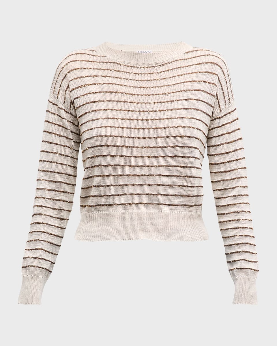 Cotton Glam Stripe Ls Crew Neck Knit