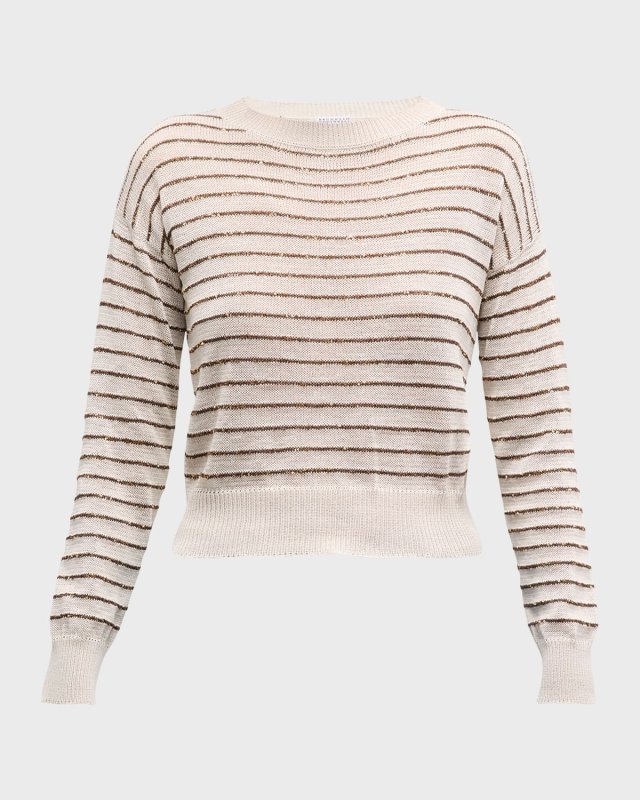 Cotton Glam Stripe Ls Crew Neck Knit