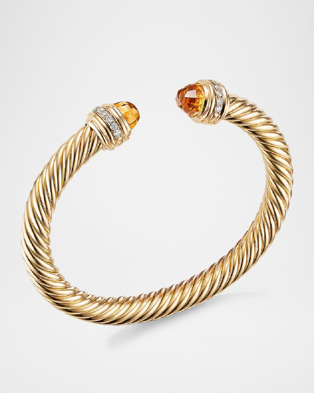 Classic Cablespira Bracelet in 18K Yellow Gold with Citrine and Diamonds, 7