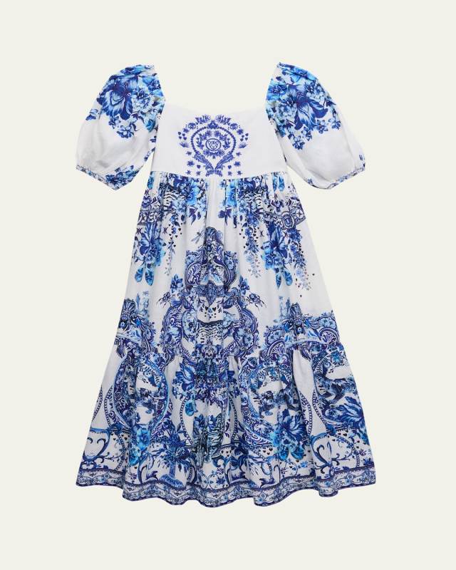 Girl's Puff Sleeve Midi Dress, Size 4-10