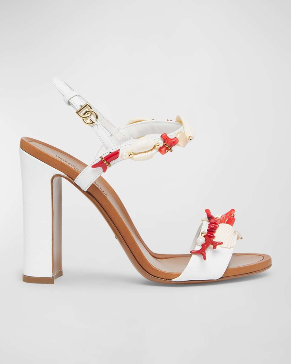 Keira Coral Beaded Ankle-Strap Sandals