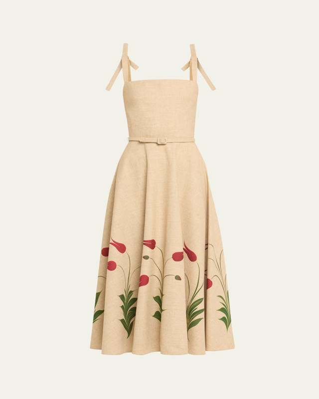 Marbled Tulips Canvas Tailoring Midi Dress