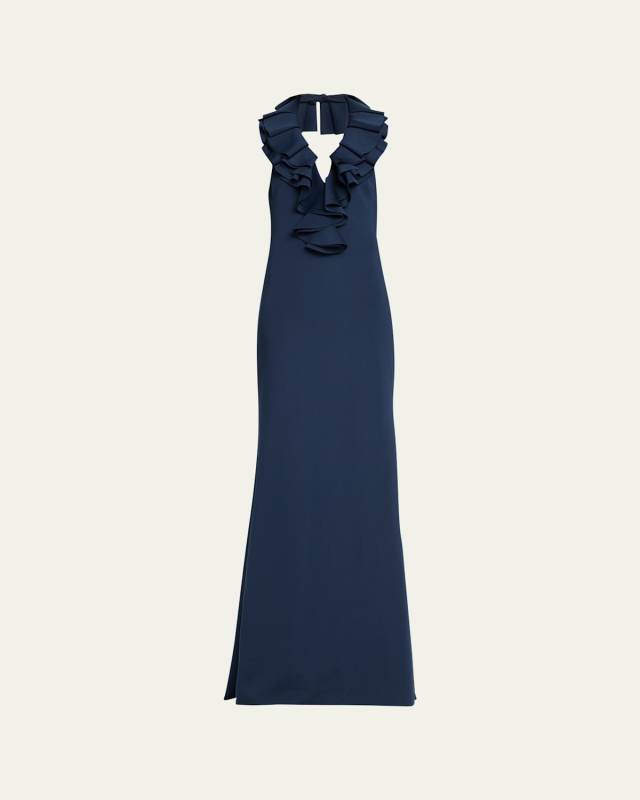 Ruffle Halter Trumpet Gown