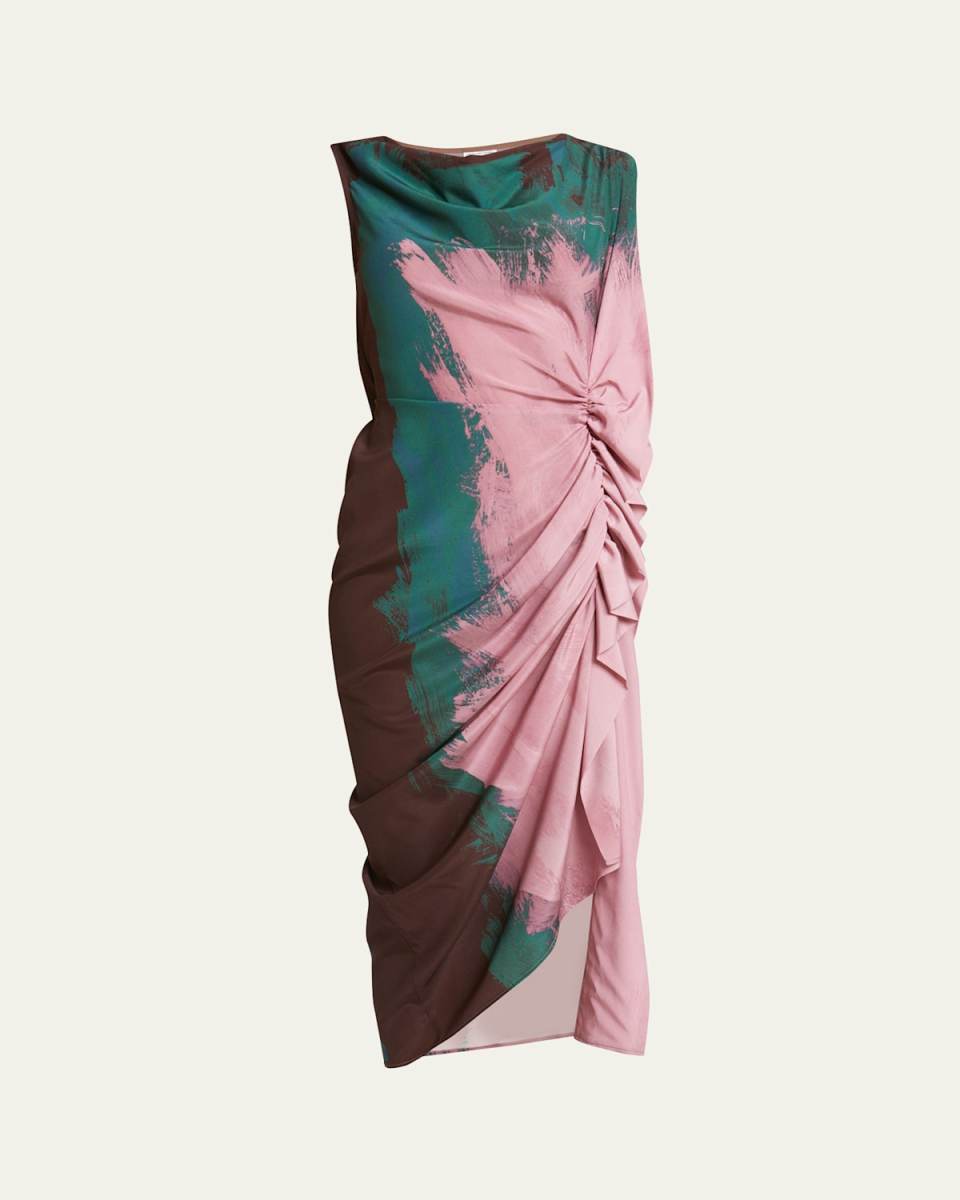 Dinam Draped Printed Midi Dress