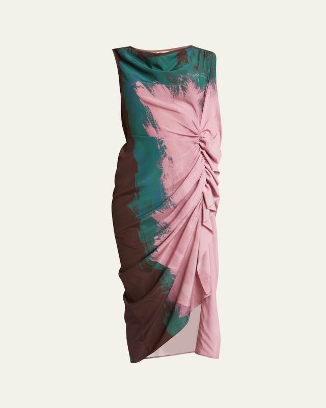 Dinam Draped Printed Midi Dress