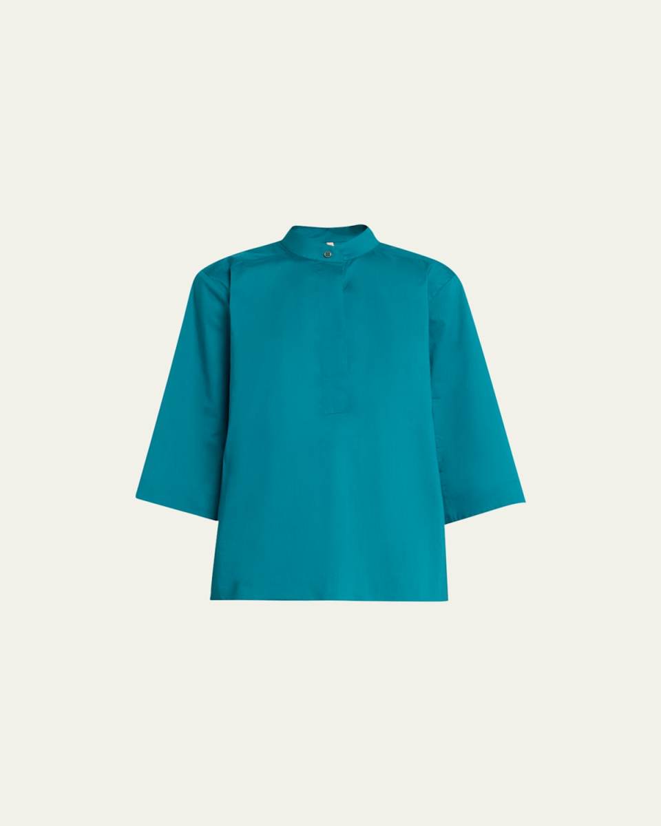 Poplin Three-Quarter Sleeve Tunic Top