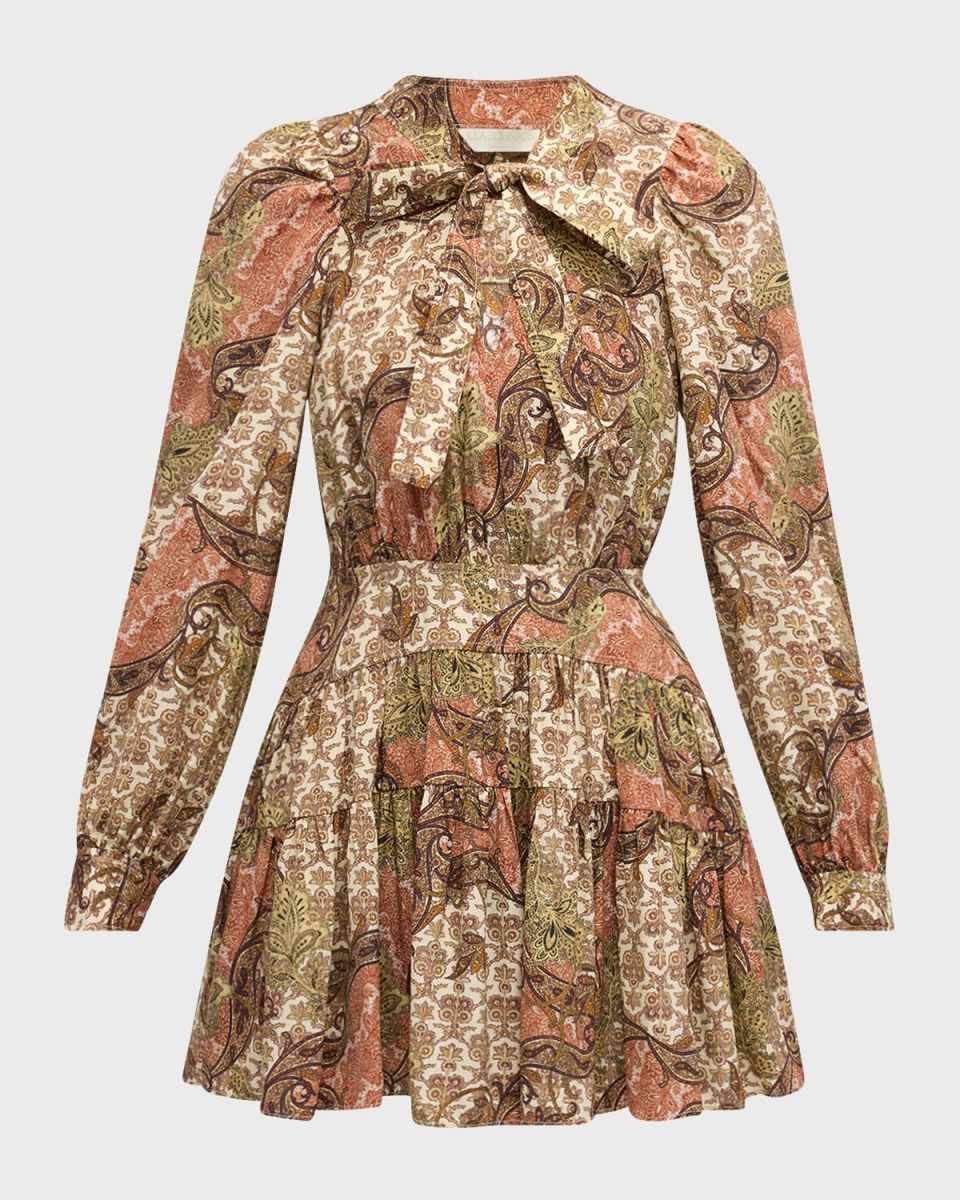 Maris Paisley Long-Sleeve Mini Dress
