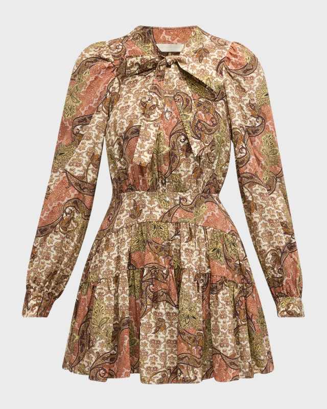 Maris Paisley Long-Sleeve Mini Dress