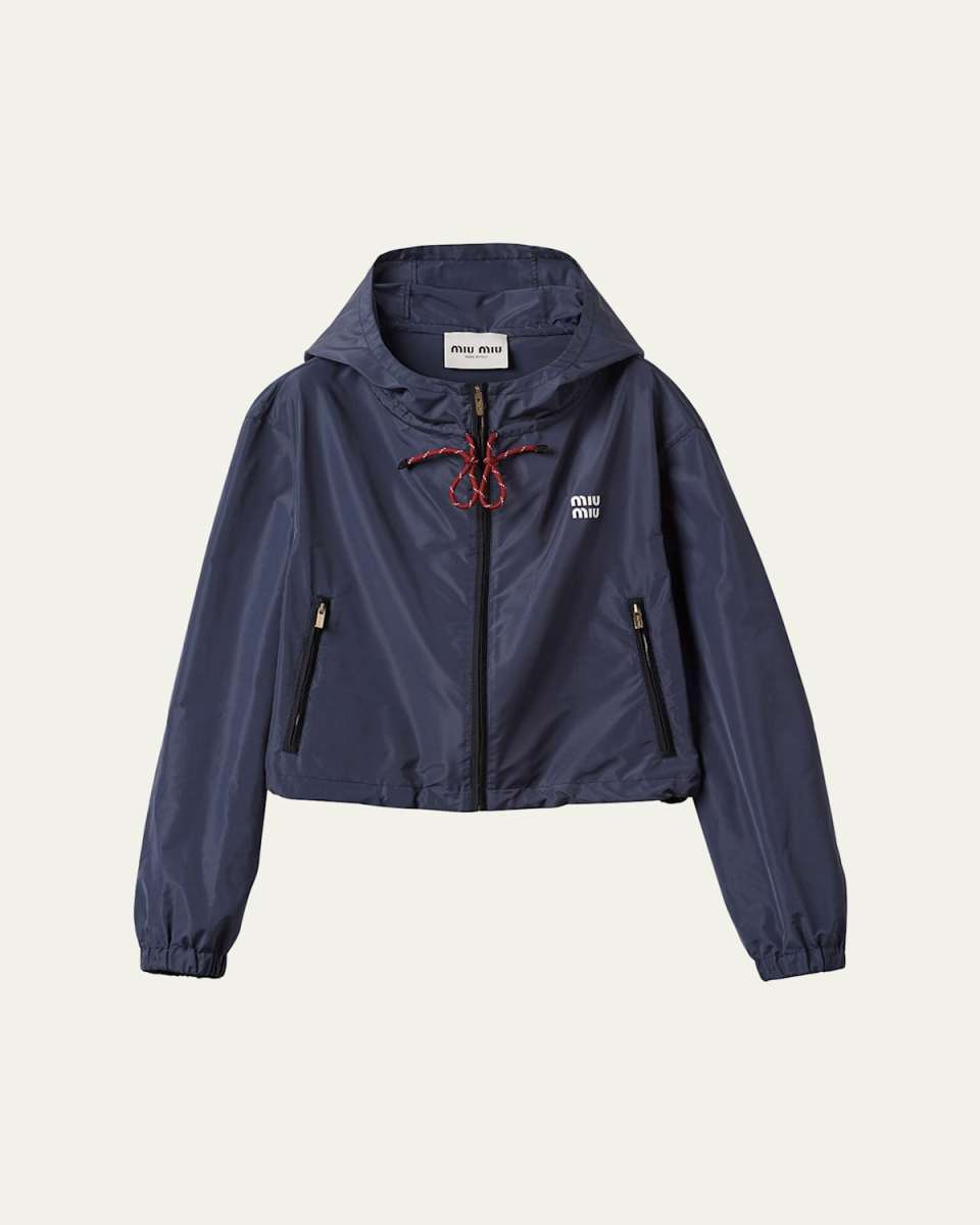 Drawstring Hooded Cropped Zip-Up Jacket