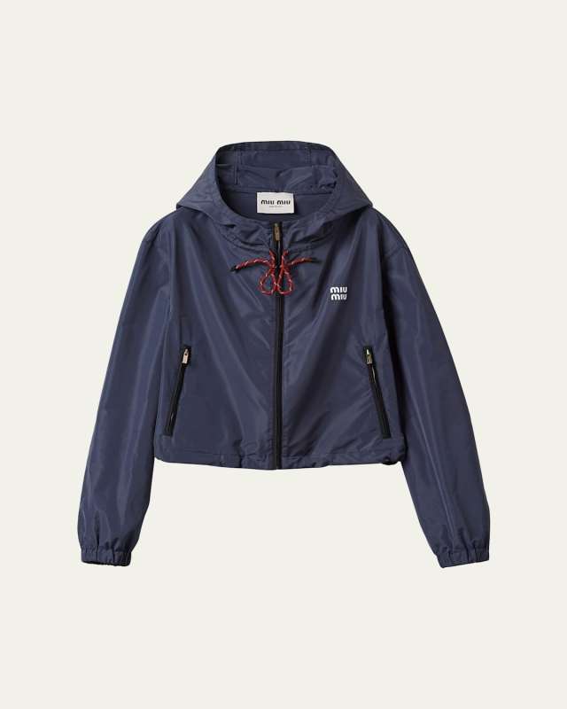 Drawstring Hooded Cropped Zip-Up Jacket