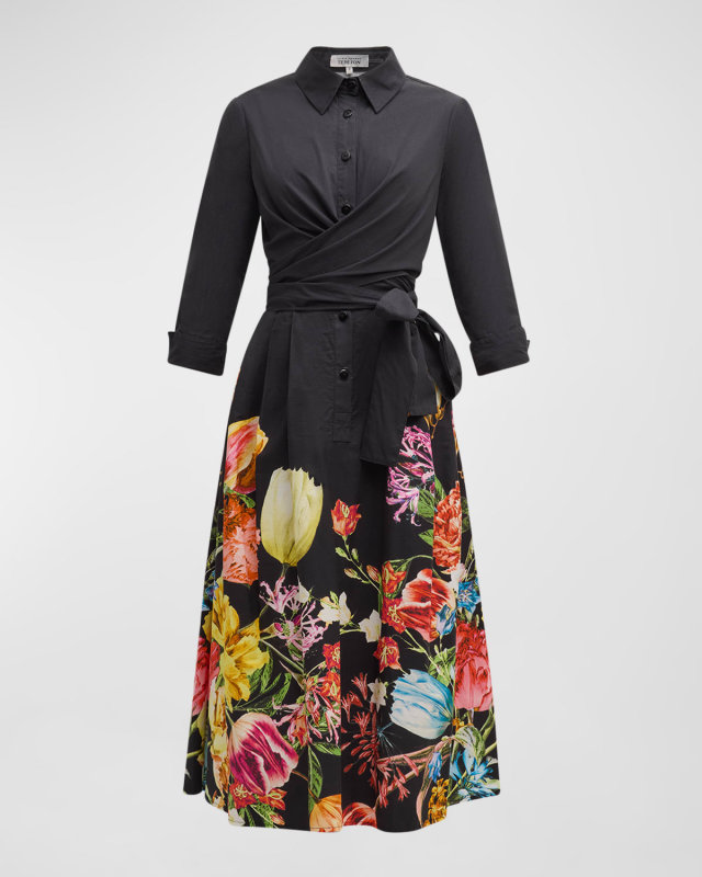 Floral-Print Wrap Midi Shirtdress