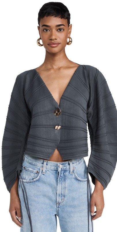 AMUR Pebble Pleated Cardigan Charcoal Cloud