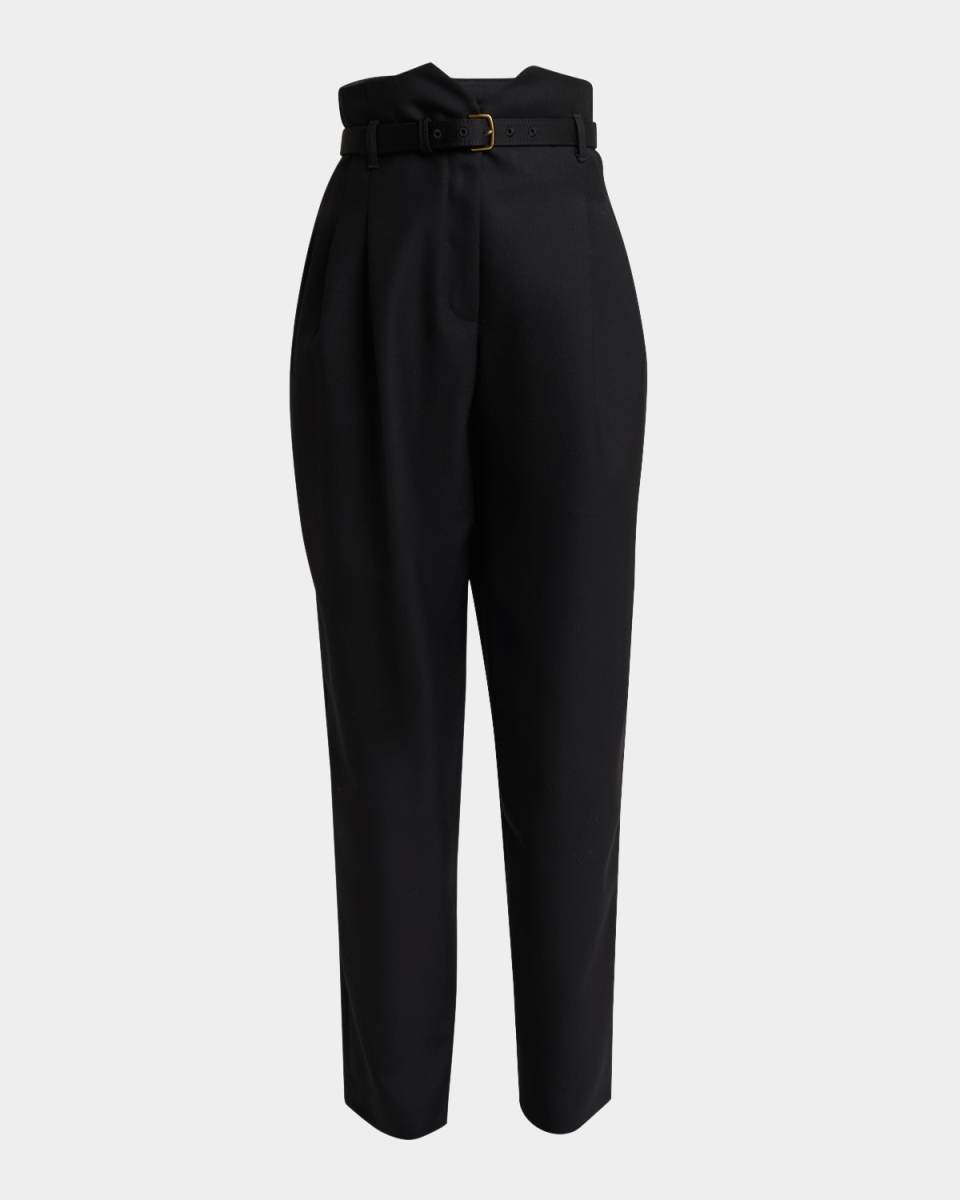 Jaeden Pleated Straight-Leg Tux Wool Trousers With Belt