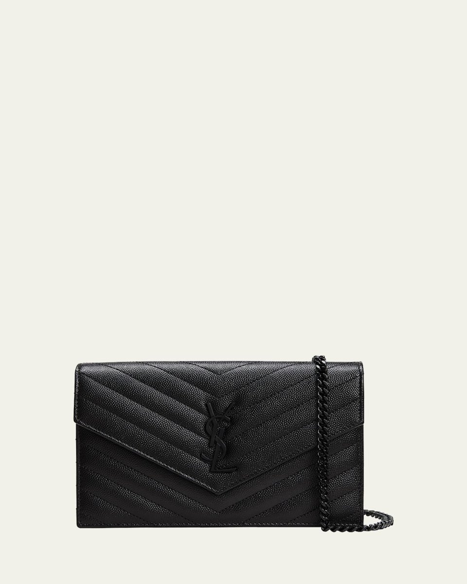 YSL Monogram Small Wallet on Chain in Grained Leather