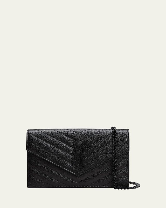 YSL Monogram Small Wallet on Chain in Grained Leather