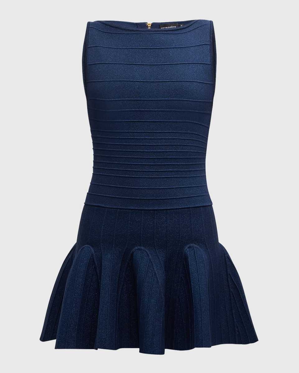 Audrina Metallic Knit Godet-Skirt Sleeveless Mini Dress
