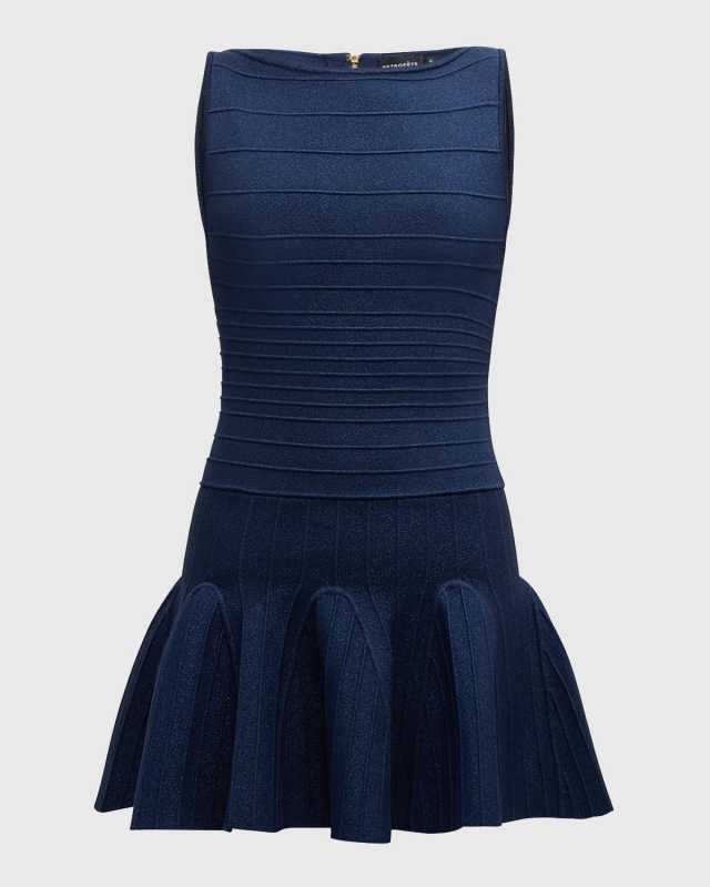 Audrina Metallic Knit Godet-Skirt Sleeveless Mini Dress