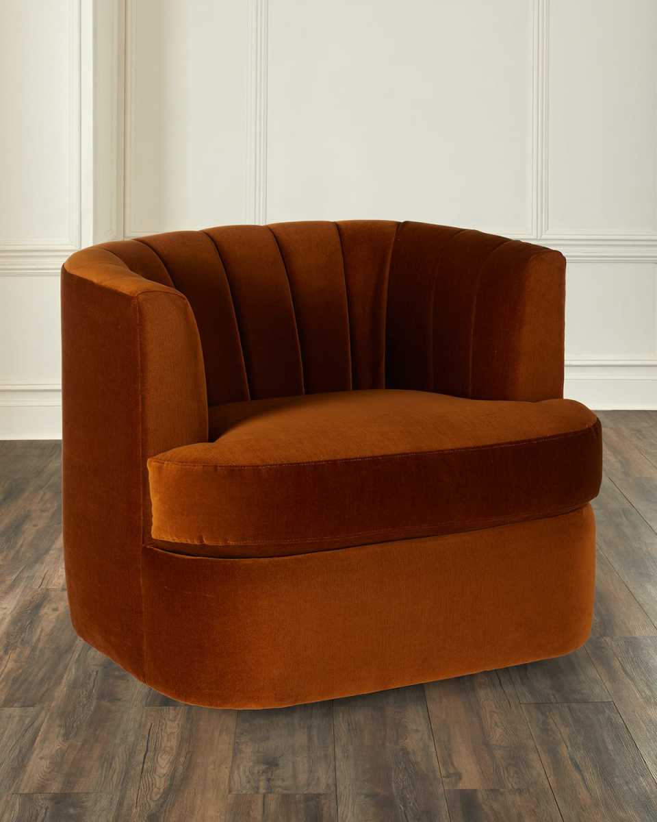 Velvet Channel-Tufted Swivel Chair
