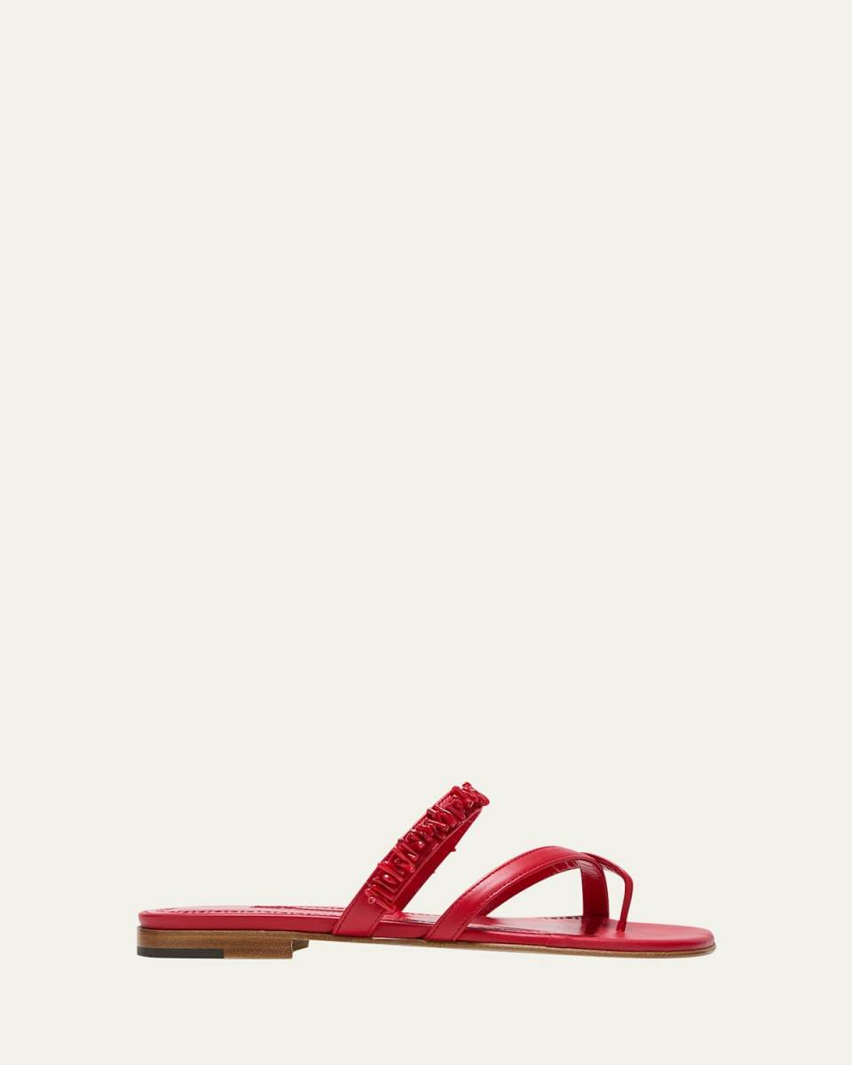 Corasu Beaded Leather Slide Sandals