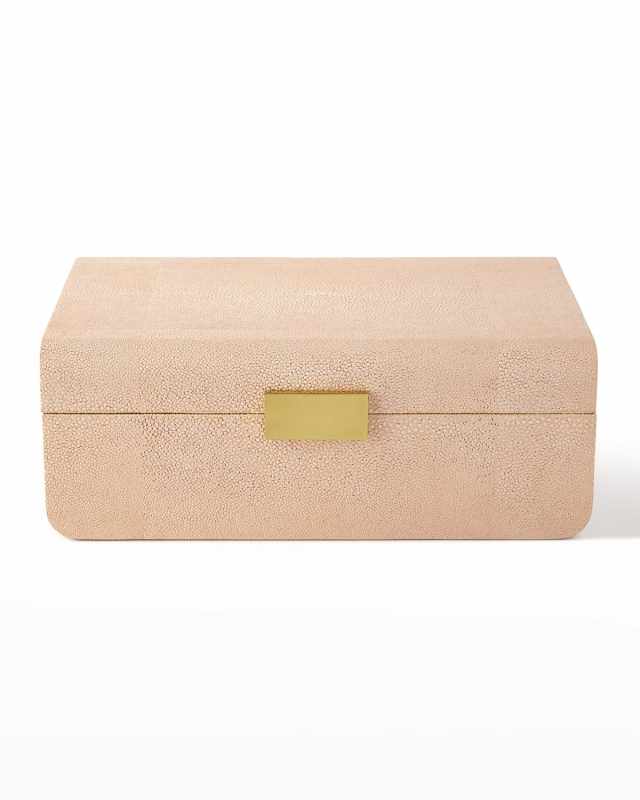 Large Blush Modern Faux Shagreen Decorative Box