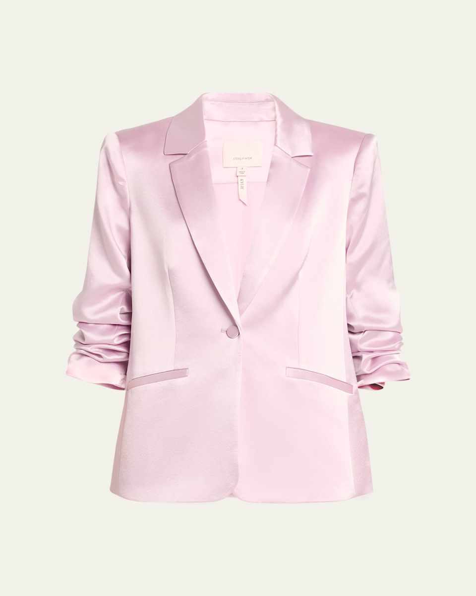 Kylie Scrunched-Sleeve Satin Blazer