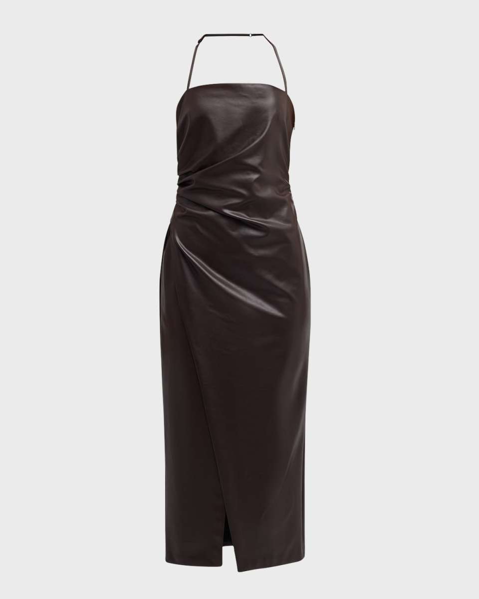 Charlotte Faux-Leather Halter Midi Dress