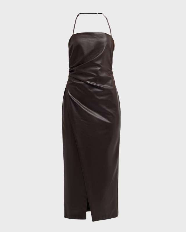 Charlotte Faux-Leather Halter Midi Dress
